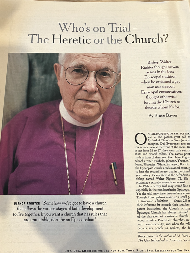 Bishop Walter Righter in New York Times Magazine: Who's on Trial - The Heretic or the Church?
